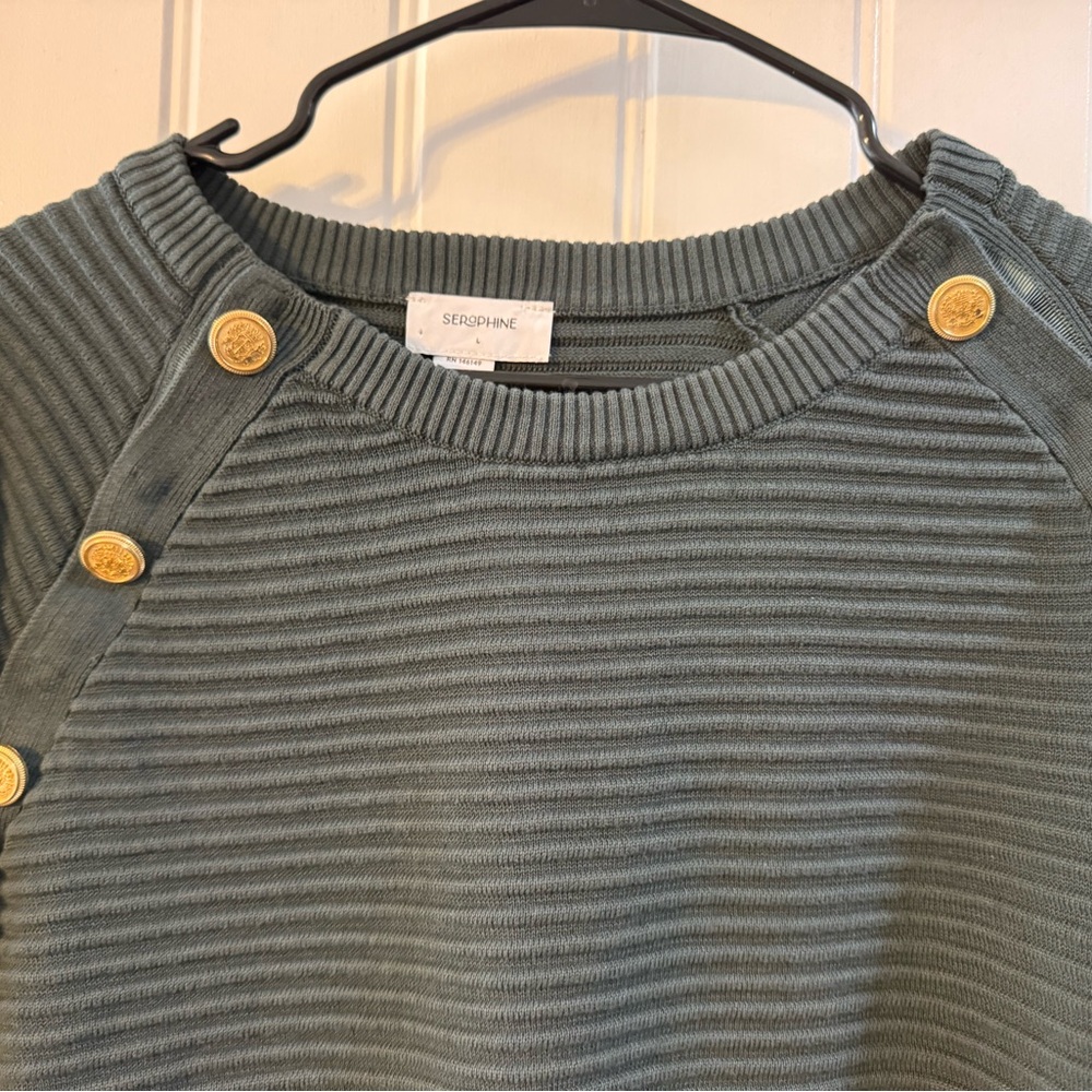 Seraphine Sage Green Ribbed Maternity Sweater with Gold Buttons